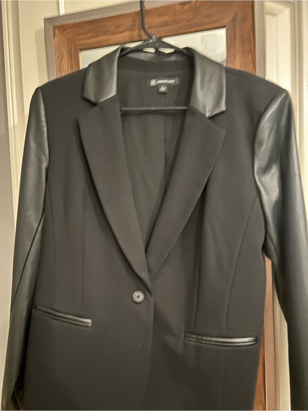 INC International Concepts Black Blazer with Faux-Leather Trim